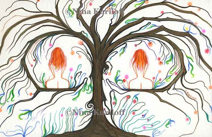 Dibujo titulada "Twins" por Nina Kuriloff, Obra de arte original, Tinta