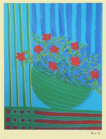 Картина под названием "Red flowers By Nina…" - Nina Orlov, Подлинное произведение искусства