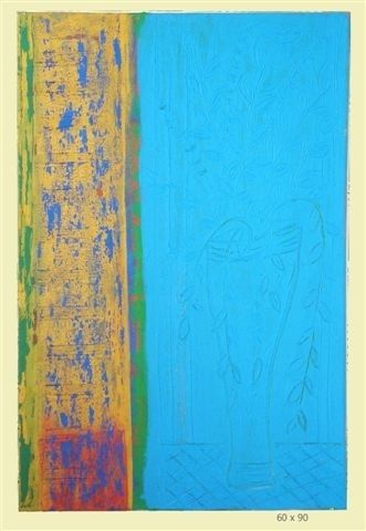 Malerei mit dem Titel "Blue & Yellow by Ni…" von Nina Orlov, Original-Kunstwerk