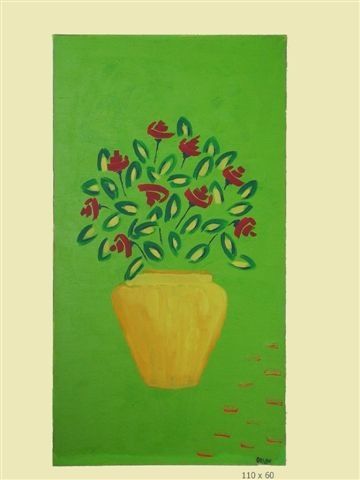 Painting titled "Vase in the Green…" by Nina Orlov, Original Artwork
