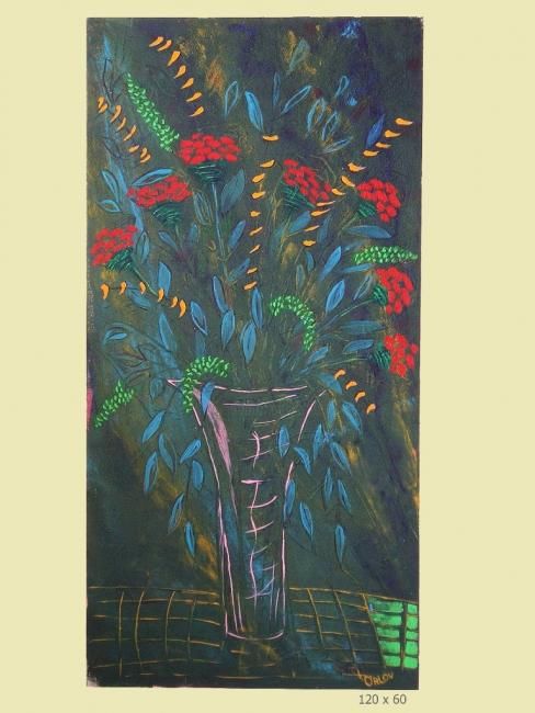 Pintura intitulada "7 red flowers by Ni…" por Nina Orlov, Obras de arte originais