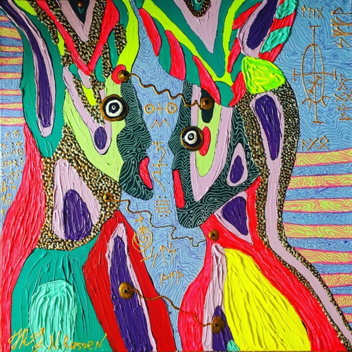 Pittura intitolato "Eyes to eyes" da Nina Rassen, Opera d'arte originale, Acrilico Montato su Telaio per barella in legno