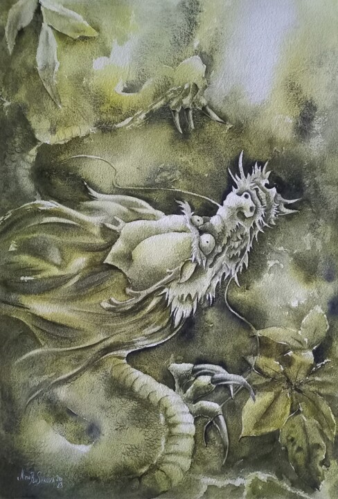 Peinture intitulée "Forest Dragon" par Nina Rusakova, Œuvre d'art originale, Aquarelle