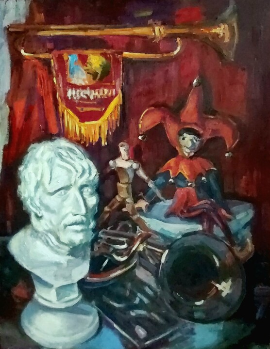 Картина под названием "Шут, философ и фанф…" - Nina Silaeva, Подлинное произведение искусства, Масло Установлен на Деревянна…