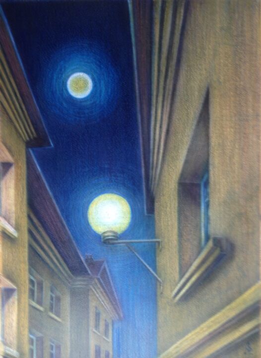 Pittura intitolato "Night dialogue or S…" da Nina Samosudova, Opera d'arte originale, Pastello