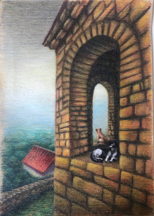 Dessin intitulée "Guard (Стража)" par Nina Speranskaya, Œuvre d'art originale, Conté