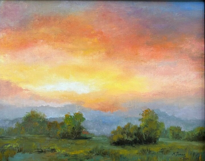 Картина под названием "утро" - Nina Toman, Подлинное произведение искусства, Масло Установлен на Деревянная панель