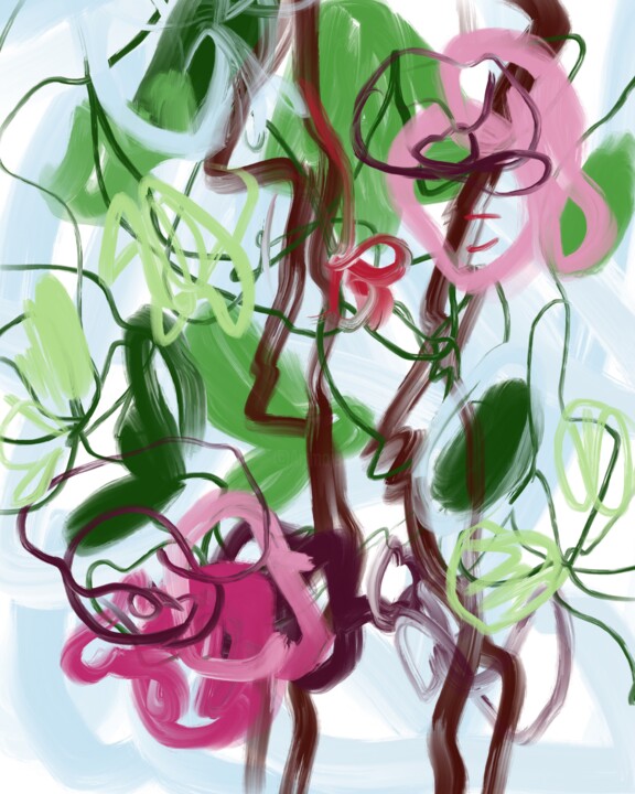 Цифровое искусство под названием "Rose Garden #1" - Nina Tryndina, Подлинное произведение искусства, Масло