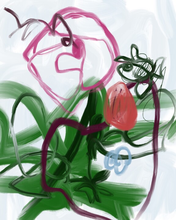 Artes digitais intitulada "Rose garden #4" por Nina Tryndina, Obras de arte originais, Óleo