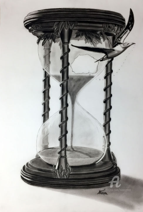 Malerei mit dem Titel "L'attrapeur de temps" von Nina (Nadine Pillet), Original-Kunstwerk, Andere
