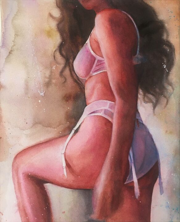 "Woman in Sexy linge…" başlıklı Tablo Nina Ingilevich tarafından, Orijinal sanat, Suluboya