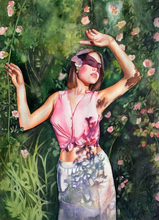 Картина под названием "Floral Harmony" - Nina Ingilevich, Подлинное произведение искусства, Акварель