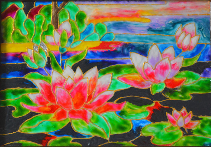 Painting titled "Flowering lilies at…" by Kabashna&Co, Original Artwork, Acrylic