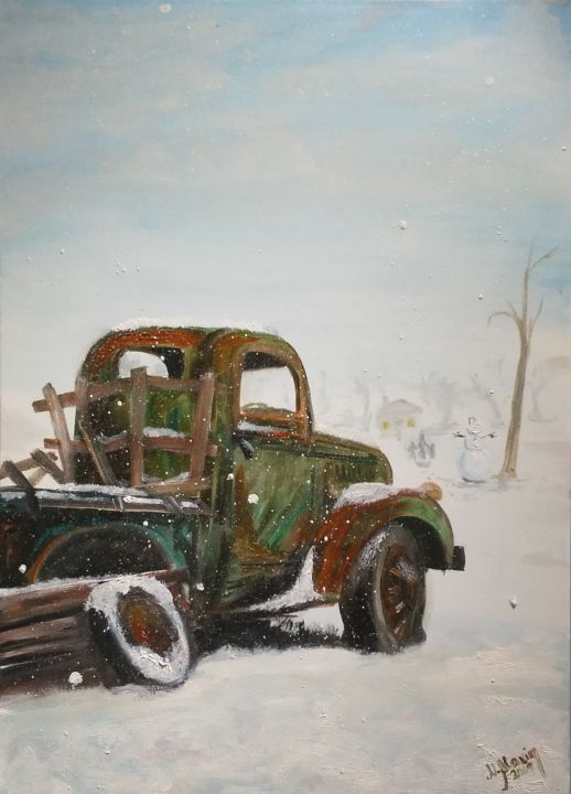 Schilderij getiteld "Winter Warmth" door Nina Maxim, Origineel Kunstwerk, Olie
