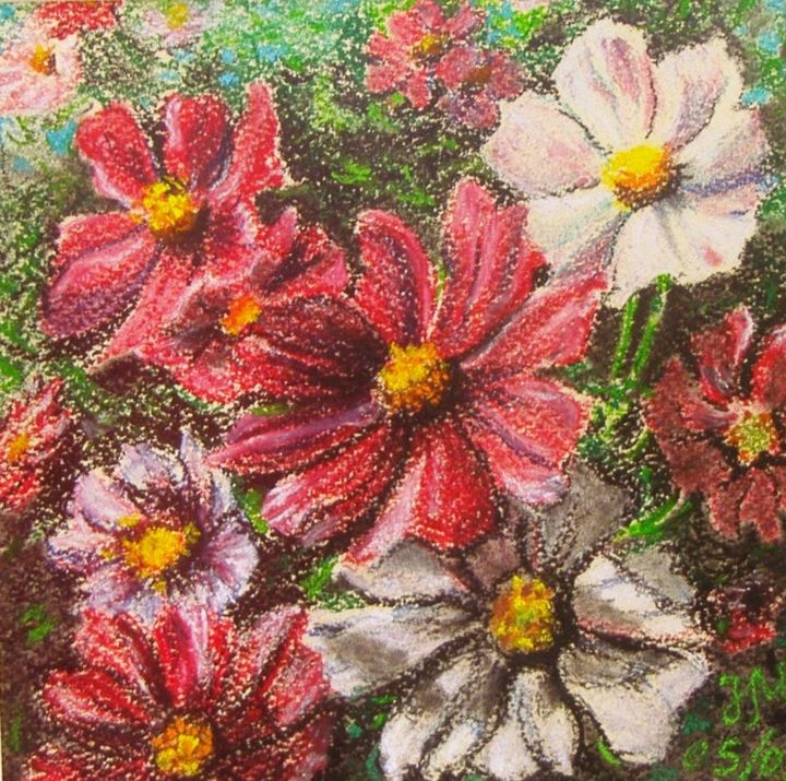 Painting titled "Flowers in the gard…" by Nina Mitkova, Original Artwork, Oil