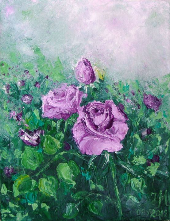 Painting titled "In the Rose Garden/…" by Nina Mitkova, Original Artwork, Oil