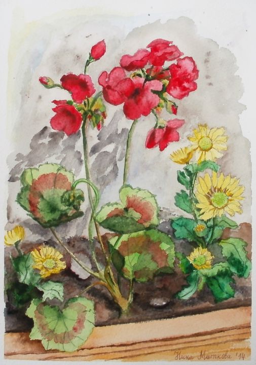 Painting titled ""The garden of Vany…" by Nina Mitkova, Original Artwork, Watercolor