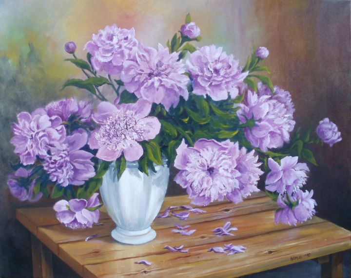 Painting titled "Dreaming in Purple" by Nina Mitkova, Original Artwork, Oil
