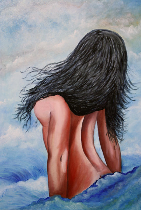 Painting titled "Entre Nubes." by Nina Reyes Guzmán, Original Artwork, Oil