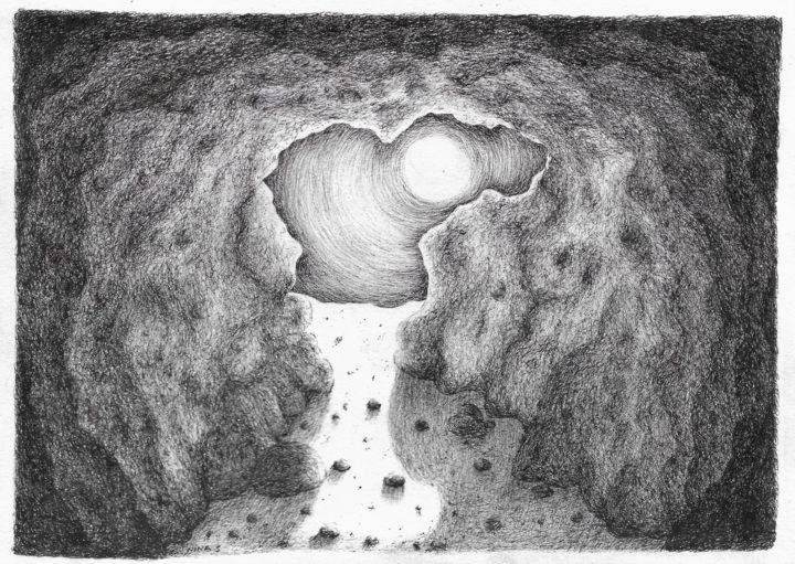 Zeichnungen mit dem Titel "Grotte et soleil" von Nina Seror, Original-Kunstwerk, Marker
