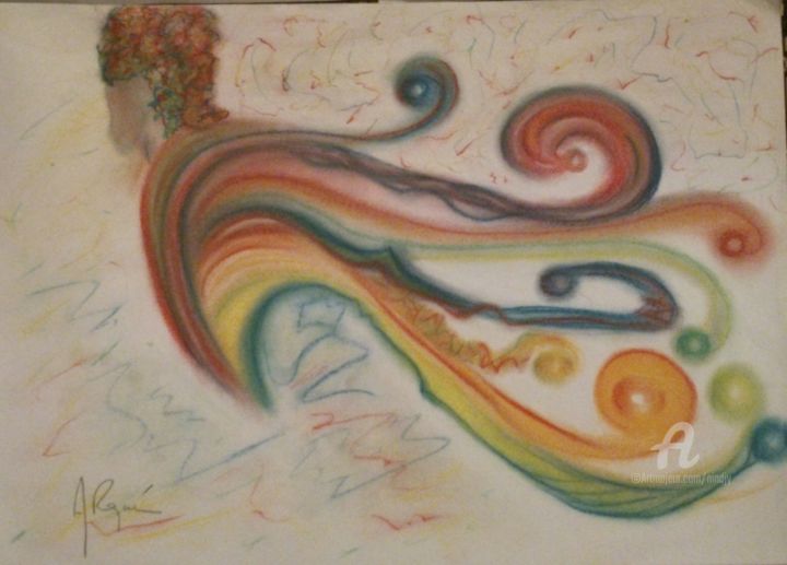 Dessin intitulée "GÉNIE DU PRANA" par Arqué, Œuvre d'art originale, Pastel