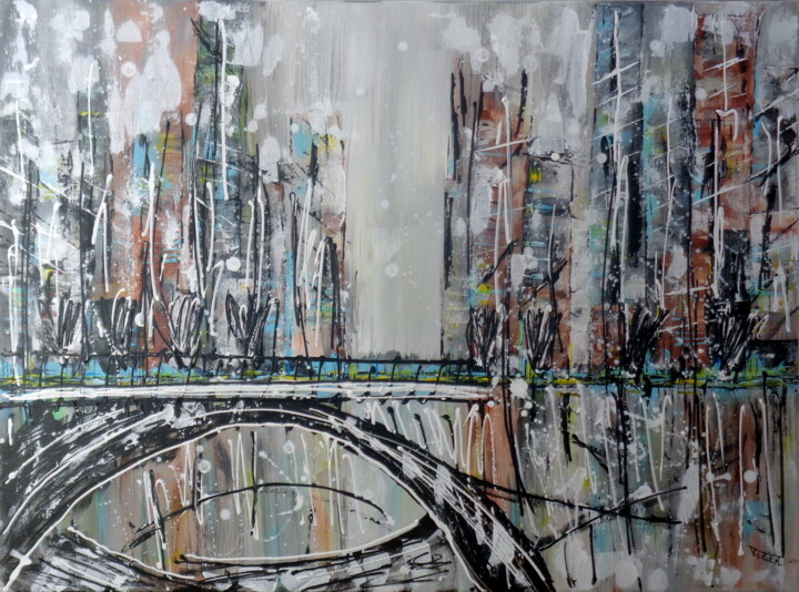 Painting titled "Hiver à Brooklyn" by Nine, Original Artwork, Acrylic