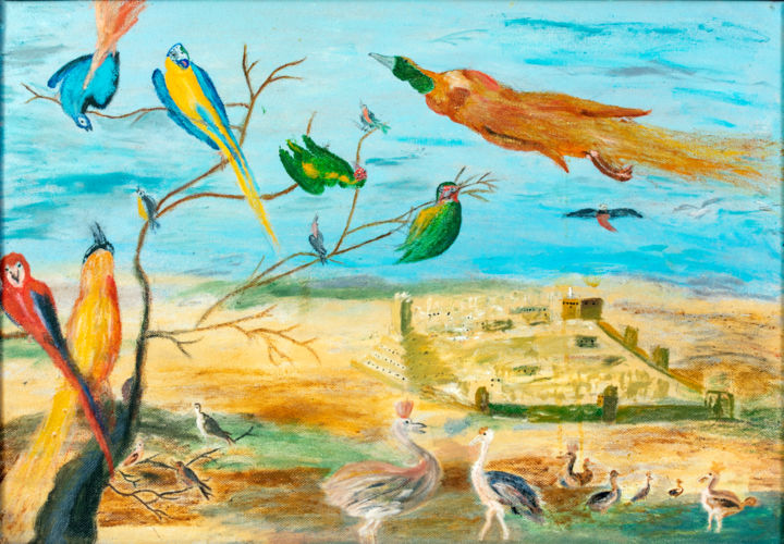 Painting titled "Parrot in Peru" by Ninel Fedenko, Original Artwork, Oil