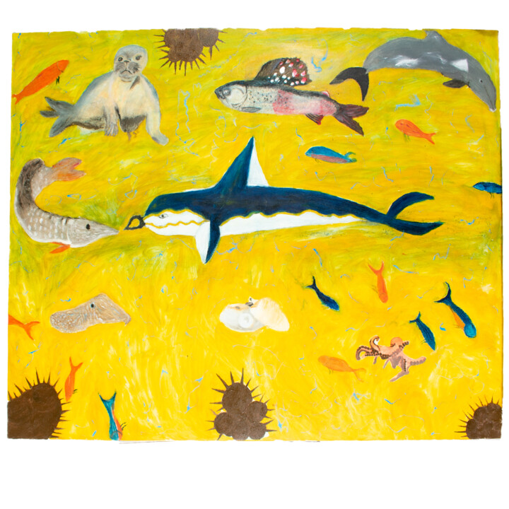 Schilderij getiteld "Fish kingdom" door Ninel Fedenko, Origineel Kunstwerk, Olie