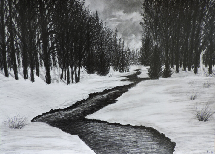 Dessin intitulée "Frosty morning" par Nino Gudadze, Œuvre d'art originale, Crayon