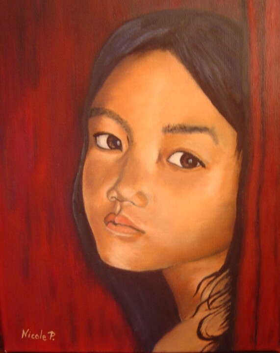 Peinture intitulée "enfant thaïlandaise" par Nicole Plisson, Œuvre d'art originale, Huile