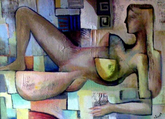 Pintura intitulada "art_Girl_With_golde…" por Nino Chakvetadze, Obras de arte originais