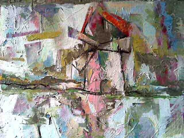 Painting titled "art_Wind_mill_Oil,_…" by Nino Chakvetadze, Original Artwork