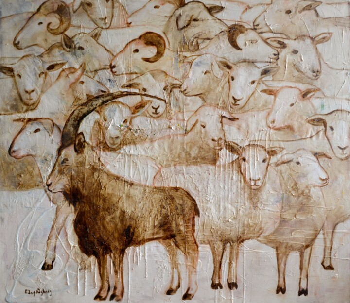 Pintura titulada "sheep.jpg" por Nino Miqaberidze, Obra de arte original, Oleo