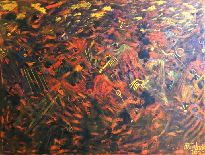 Painting titled "Dançarinos" by Nino Trindade Nilton Piores Da Trindade, Original Artwork, Oil Mounted on Wood Panel