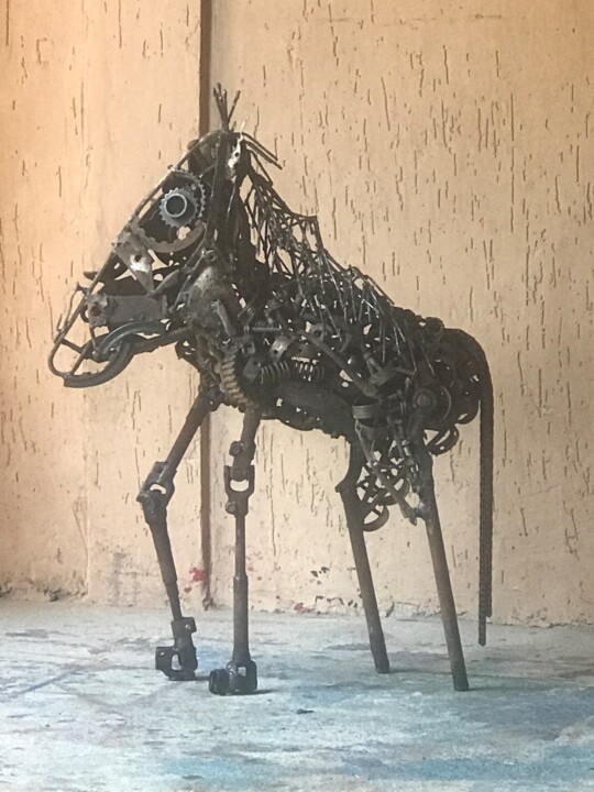 Sculpture intitulée "african horse. tech…" par Nino Trindade Nilton Piores Da Trindade, Œuvre d'art originale, Acier inoxyda…