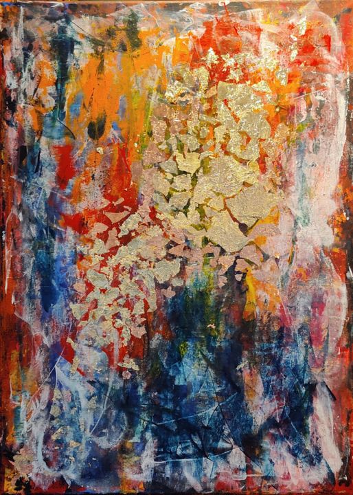 Schilderij getiteld "gold flakes" door Nino Anin, Origineel Kunstwerk, Acryl