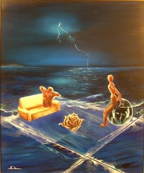Pintura titulada "terrace at sea" por Ninoscimeca, Obra de arte original, Oleo