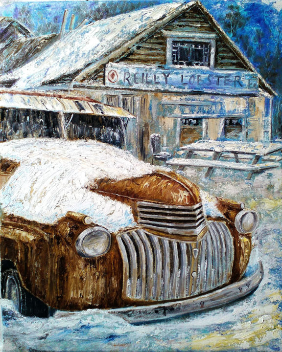 Painting titled "Auto-retro" by Nina Polunina, Original Artwork, Oil