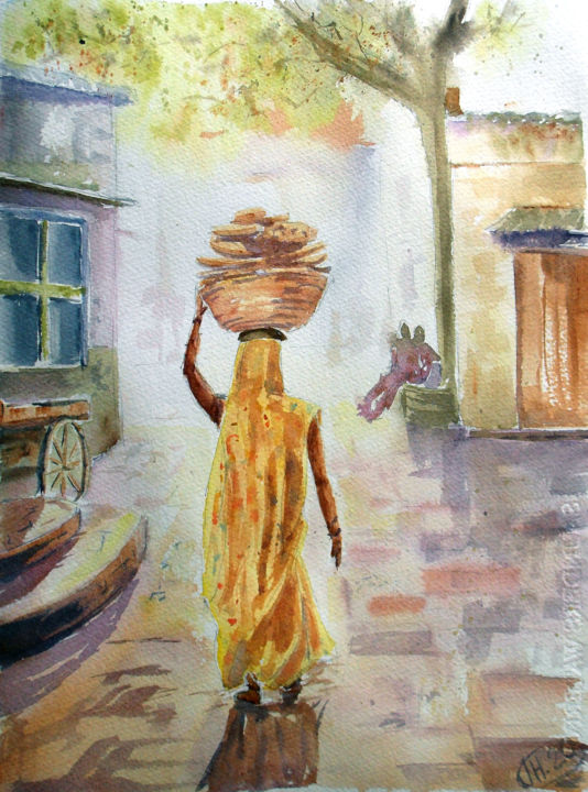Painting titled "Morning" by Nina Polunina, Original Artwork, Watercolor