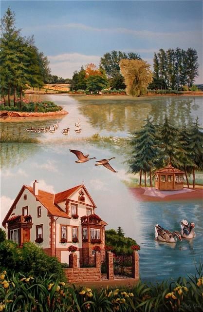 Painting titled "L'Etang de la Forêt" by Lucette Philippe Niord, Original Artwork