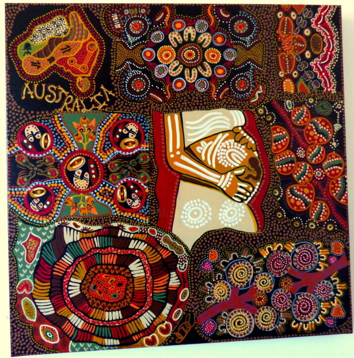 Peinture intitulée "mater aborigène" par Nioudelli, Œuvre d'art originale, Acrylique