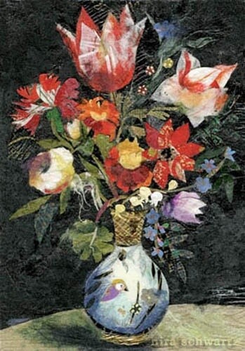 Malerei mit dem Titel "Vase with a bird" von Nira Schwartz, Original-Kunstwerk