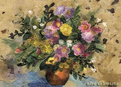 Painting titled "Flowers in a clay v…" by Nira Schwartz, Original Artwork