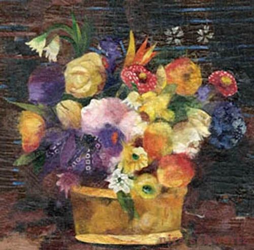 Painting titled "Basket with Flowers" by Nira Schwartz, Original Artwork, Other