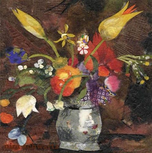 Painting titled "Flowers in a silver…" by Nira Schwartz, Original Artwork