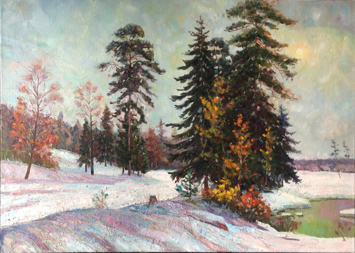 Schilderij getiteld "Зимний пейзаж" door Aidar Galimov, Origineel Kunstwerk, Olie