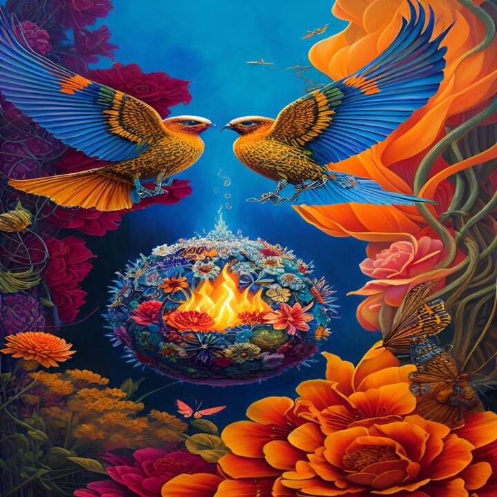 Arte digital titulada "Birds on the Air" por Nivaldo Nieto Ortega, Obra de arte original, Collages digitales