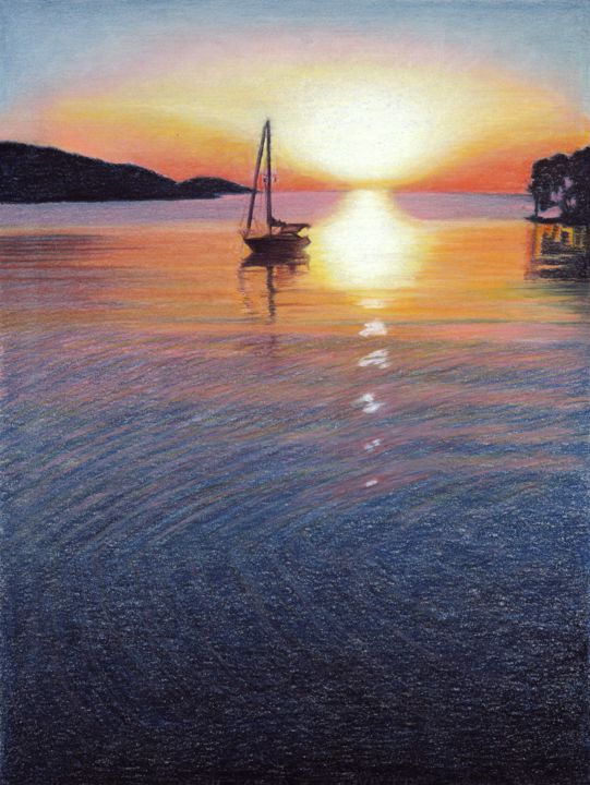 Dessin intitulée "SUNSET" par Nives Palmić, Œuvre d'art originale, Pastel