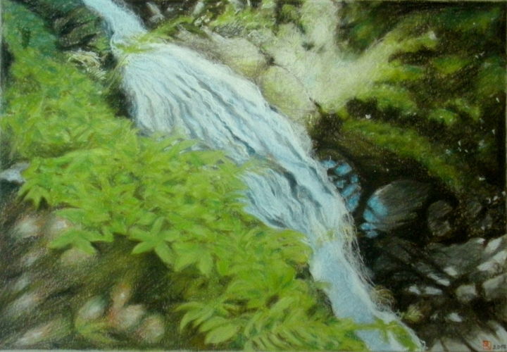 Drawing titled "WATERFALL" by Nives Palmić, Original Artwork, Pastel