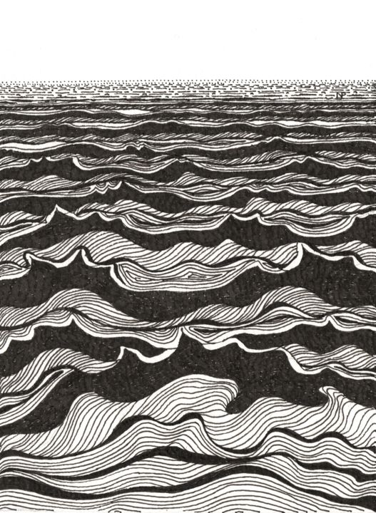 Zeichnungen mit dem Titel "SEA WAVES I" von Nives Palmić, Original-Kunstwerk, Tinte